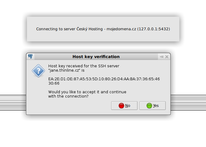 pgAdmin - verifikace SSH spojení